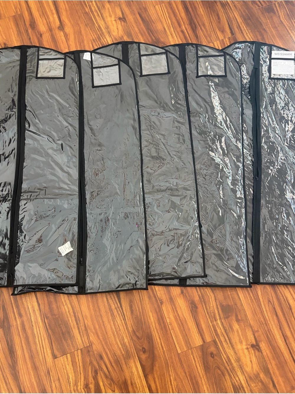 LOT OF 5 Clear Garment Bags with Black Trim Sipper in bottom back for storage